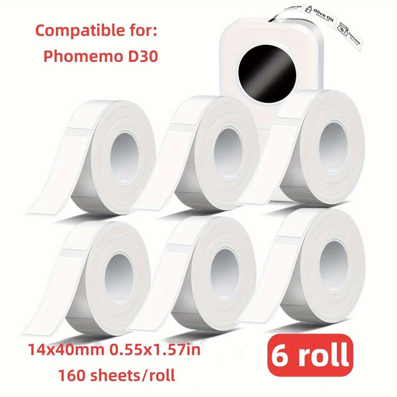 TEMU D30 Portable Wireless Thermal Label Printer Adhesive Label, 0.55x1.57 Inches (14x40mm), White Background With Black Characters, 160 White Labels