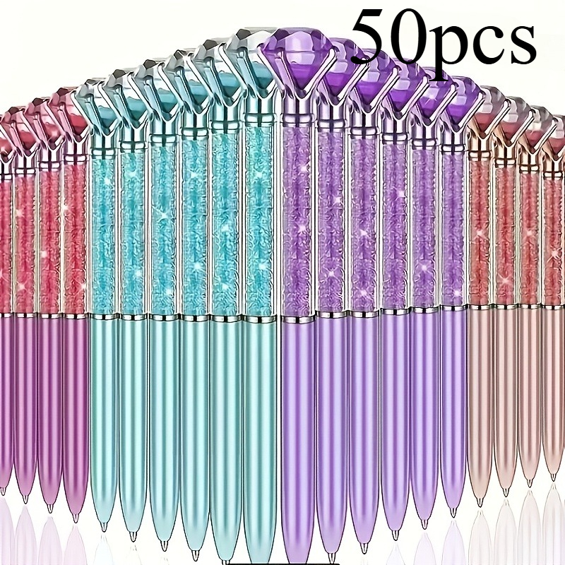 TEMU 50pcs Large Pens, Shiny Ballpoint Pens With Black Ink And Rhinestones, Suitable For School And Office Supplies, Christmas Wedding Birthday Gifts