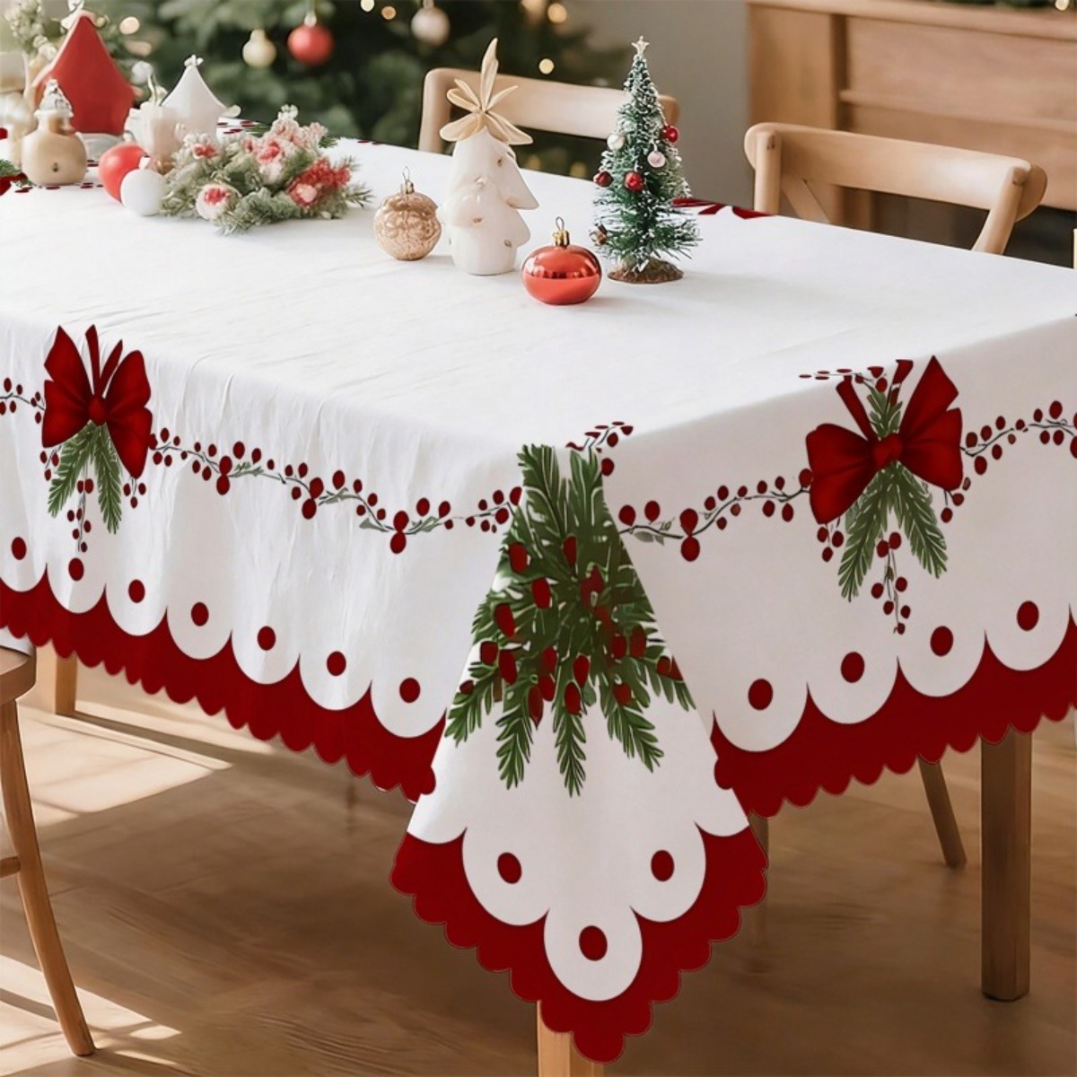 imagen del artículo 1 mantel para  , mantel con diseño   de   y   con   de   estilo navideño, tela de poliéster  ,   para decoración   y de   navideña en interiores y exteriores, mantel   de limpiar,   para mesas de  