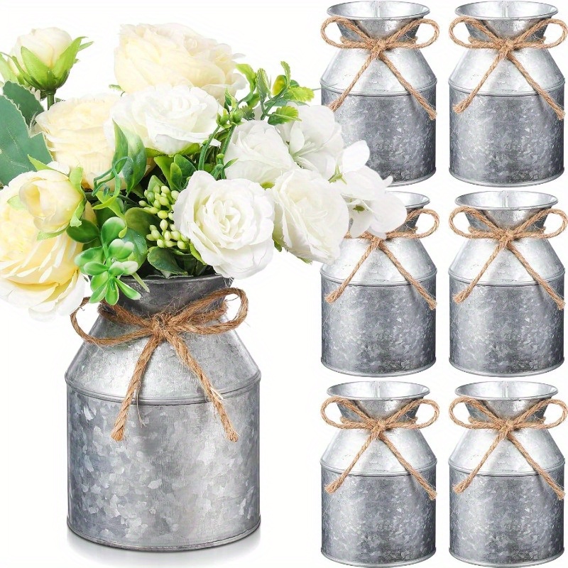 TEMU 6pcs Inch Farmhouse Metal Vases With Twine Bow - Rustic Cast Iron Vases For Wedding, Home Decor, And Table Centerpieces, Bohemian Style, No