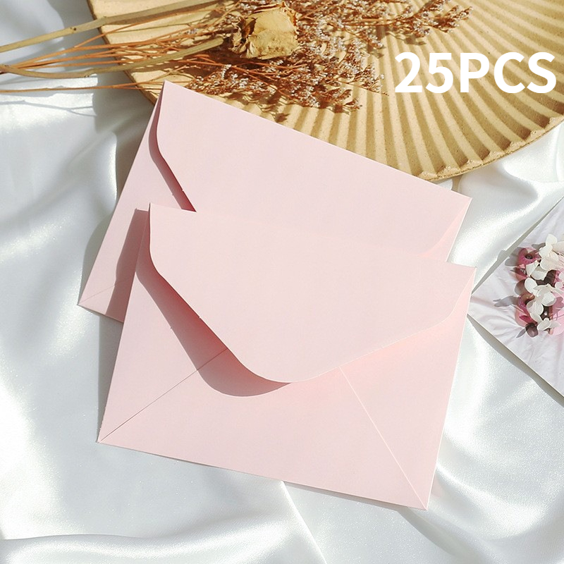 TEMU 10/25pcs Cherry Pink Envelopes, Paper Invitation Envelopes In Girly Pink, Suitable For Wedding Invitations, Birthday Parties, Graduations,