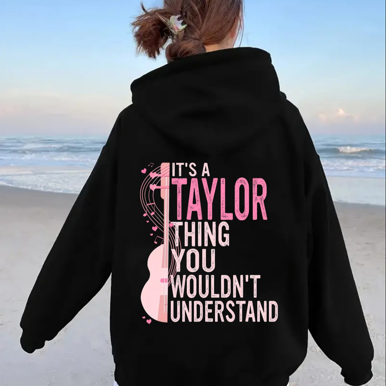 

1pc Graphic Hoodie For Women, Casual Polyester Pullover With Slight Stretch, Knit Fabric Hooded Sweatshirt With Alphabet Pattern, Adult Wear