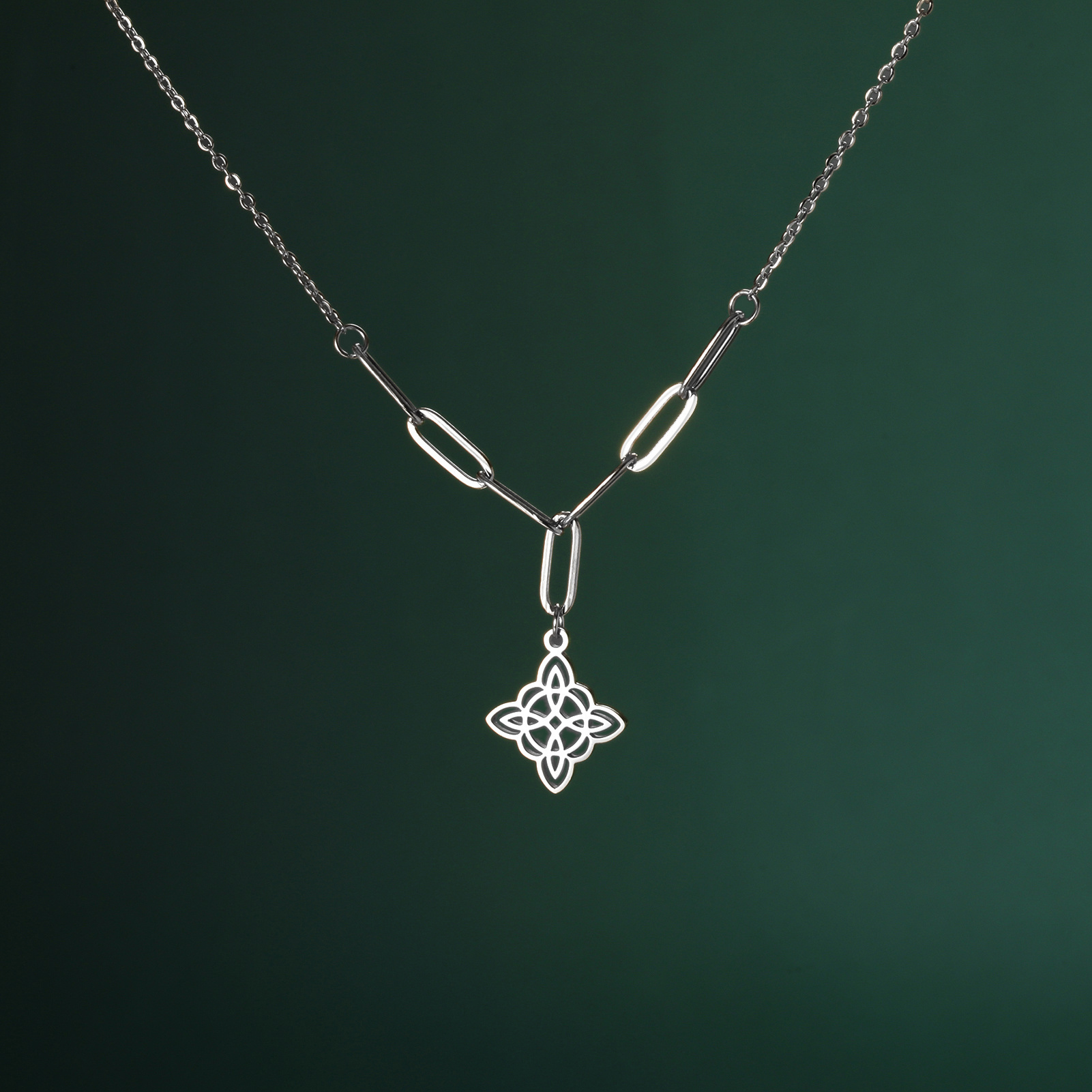Image of 1pc Vintage Knot Necklace, Celtic Charm Thick Chain Stainless Steel Necklace, Amulet Stainless Steel Jewelry Gift