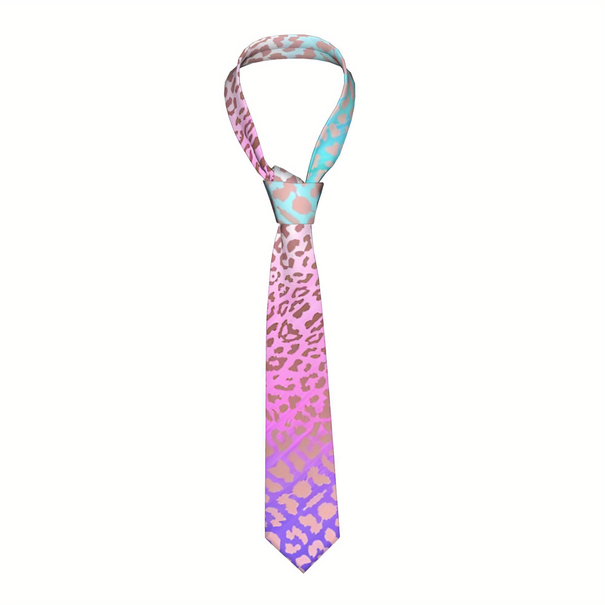 TEMU 1pc Men's Pastel Purple To Pink Leopard Print Tie - Soft Polyester Necktie, Machine Washable Formal & Casual Wear - Funky Gradient Leopard