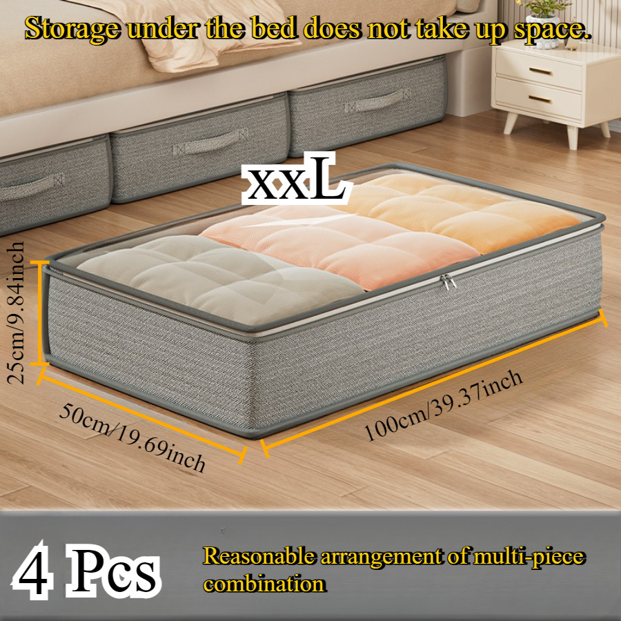 TEMU 4pcs Heavy-duty Under-bed Organizers & Storage Bags - Foldable Space-saving Closet Organizer With Open-, Stackable Bedroom Storage Solutions For