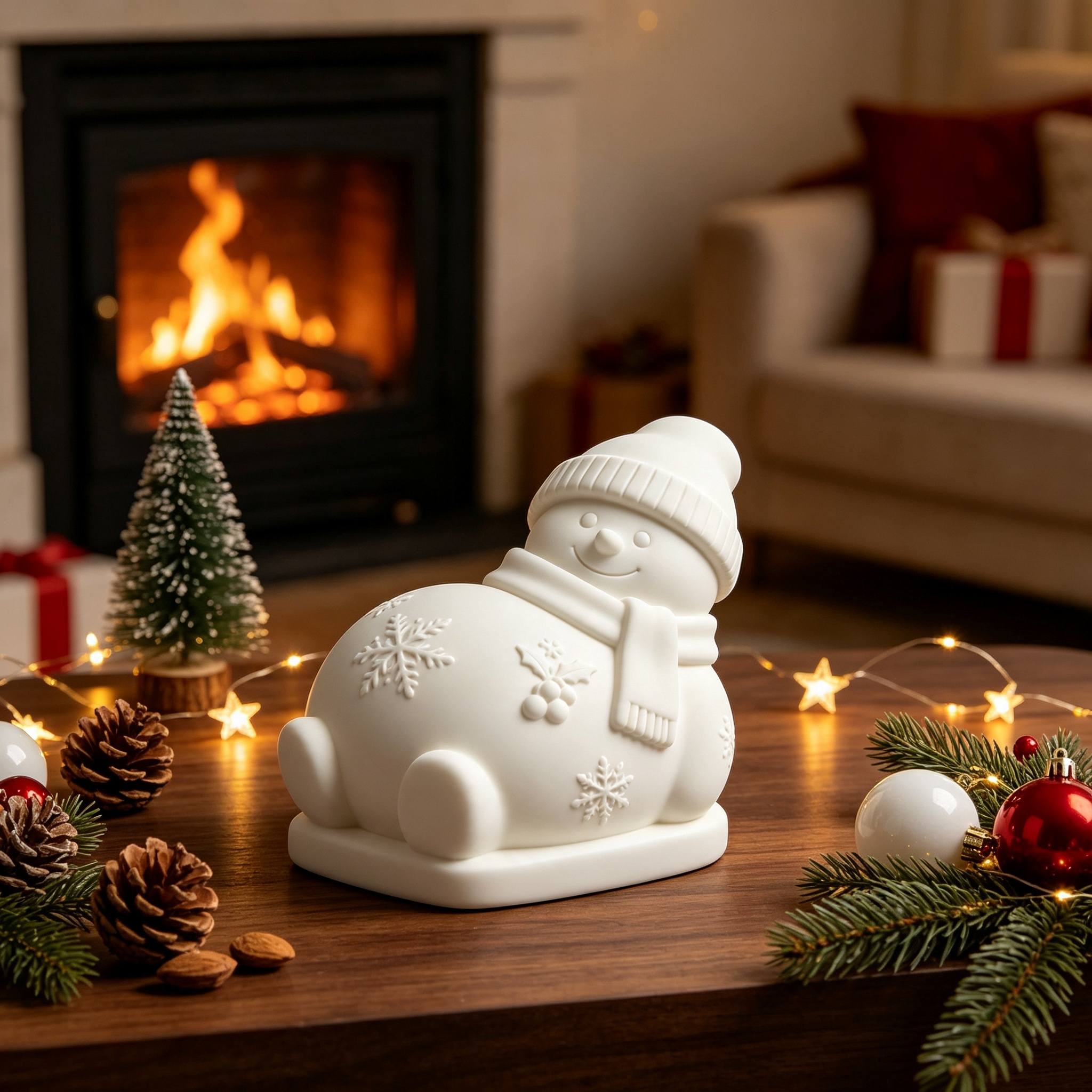 TEMU Reclining Snowman Christmas Ornament, Featuring Snowflake And Holly Embossed . A Rounded, Soothing Art Sculpture With A Matte, Fine Texture,