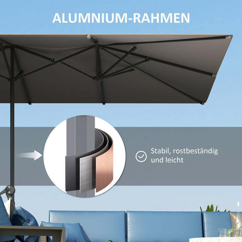 Double-sided umbrella, 451 x 264cm parasol with crank system, 12 metal ribs, aluminum pole, dark gray,  Beach Shelter, Modern Parasol, Stylish Sunshade, Durable Ribs, Large Sunshade, Retractable Umbrella, Event Planners, Homeowners