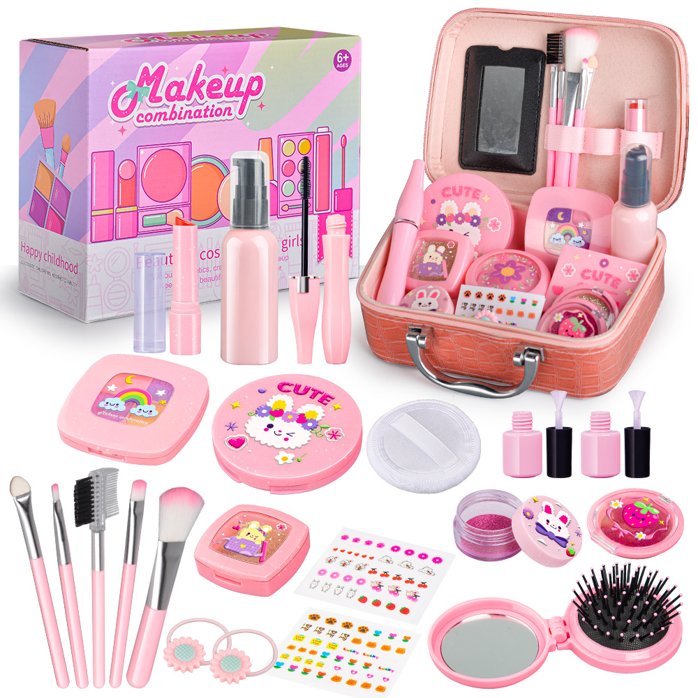 girls non-toxic makeup &   toy set with pink vanity case - complete pretend play cosmetic kit with  , brushes, lip gloss, blush, eyeshadow, false nails & nail polish - birthday/christmas/halloween gift for girls (ages 4+) - safe chemical-free role-play set with storage box, makeup  , and heart-shaped accessories for creative play 0