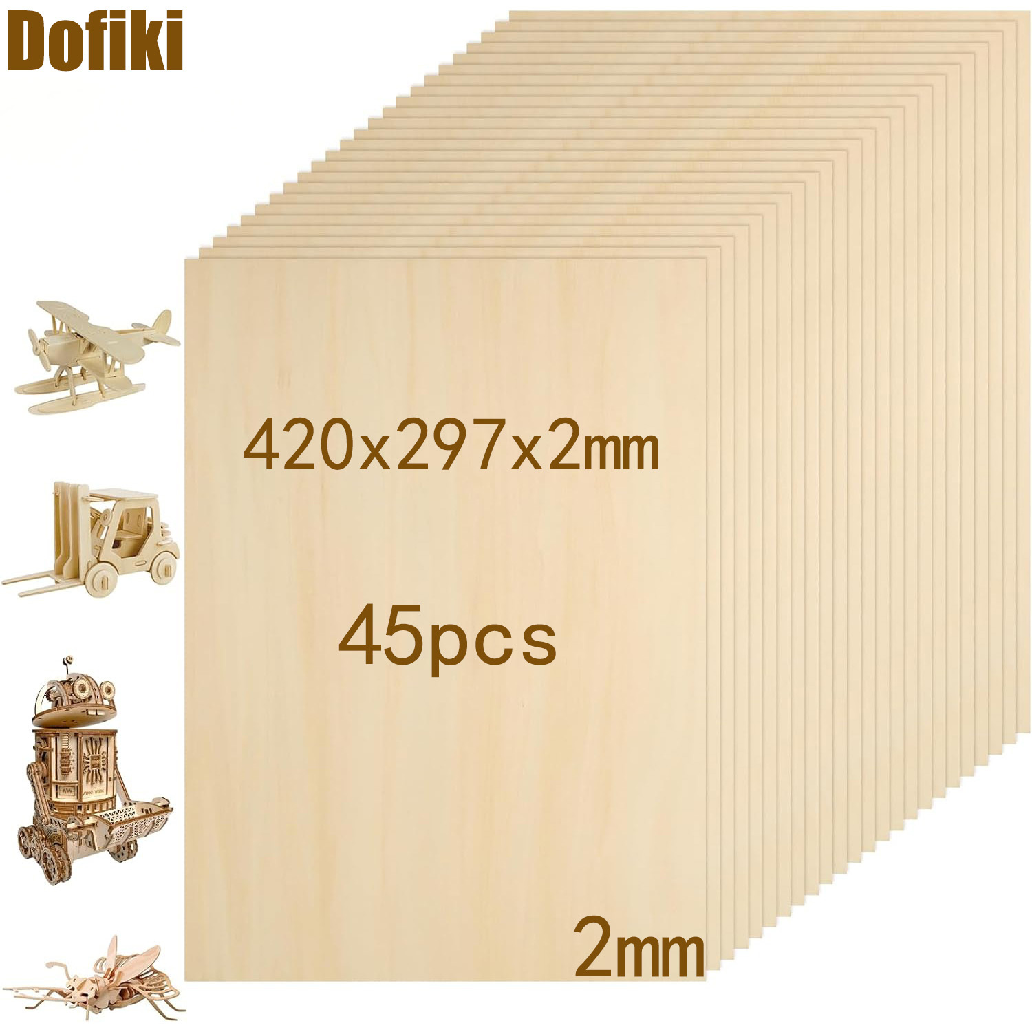 Image of Dofiki 45/75pcs Basswood Plywood 420x297x2mm, 2mm Unfinished Wood Panel, Suitable For Laser Cutting, Arts & Crafts, Painting, Wood Carving, Architectural Models, Pyrography