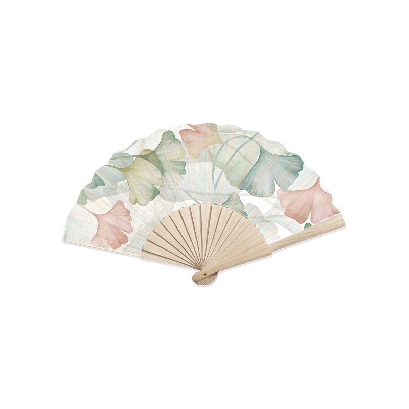 TEMU 1pc Handheld Folding Fan, Wooden Hand Fan, Portable And Lightweight Summer Cooling Folding Fan - Ginkgo Watercolor Fresh And Elegant Pattern,