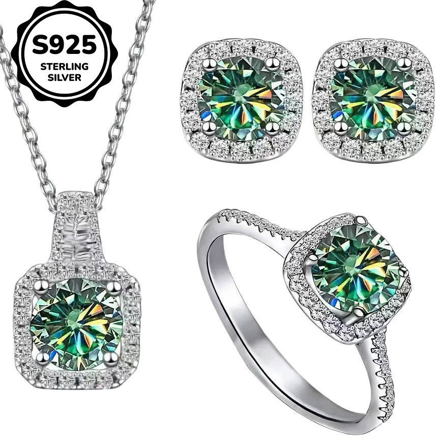 S925 Silver Synthetic Zirconia Jewelry Set, 3pcs Gift