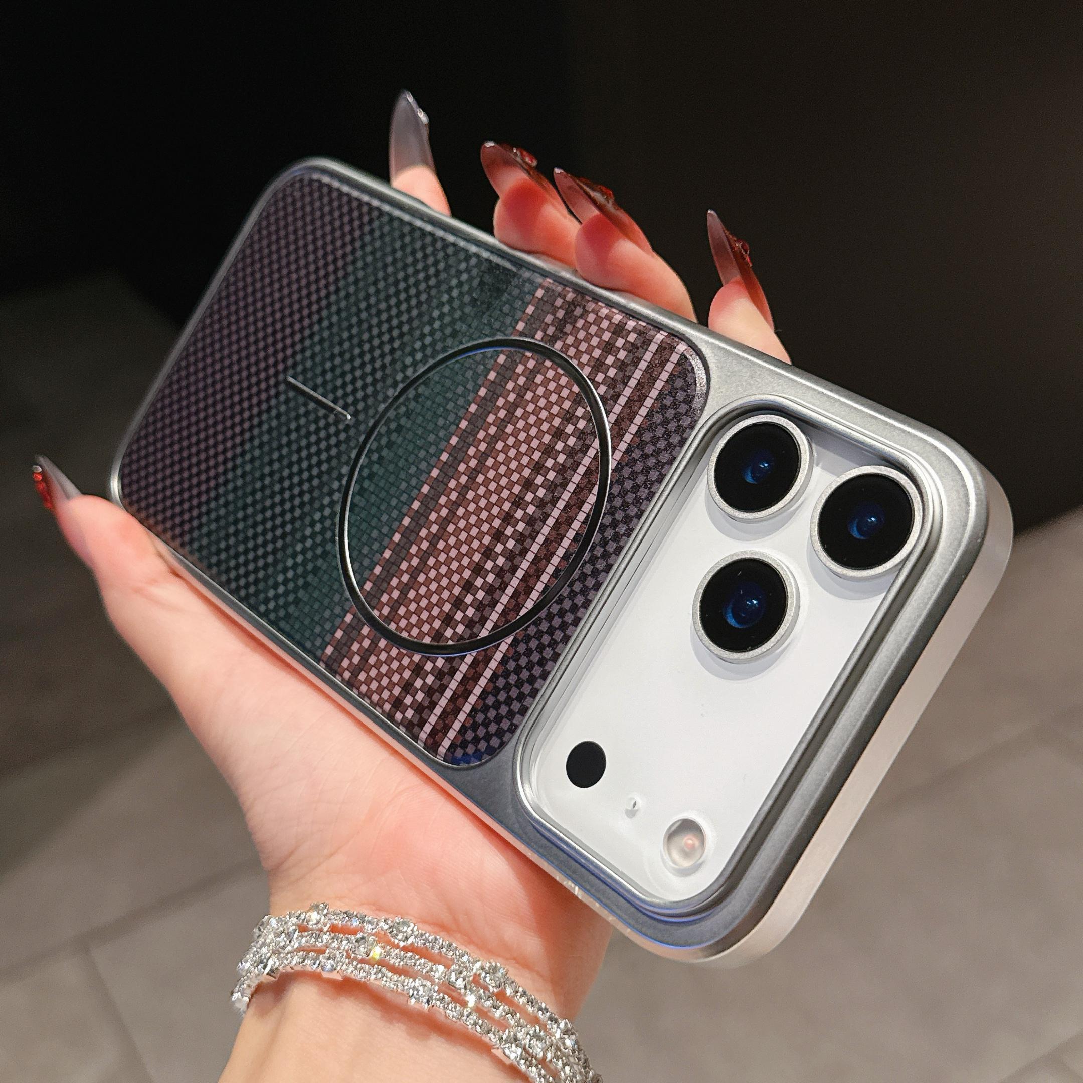 TEMU Phone Case - Compatible With 17 Pro Max Textured Magnetic Phone Case, Suitable For 16 Pro Max / 15 Protective Cover, Full Wrap Carbon Fiber