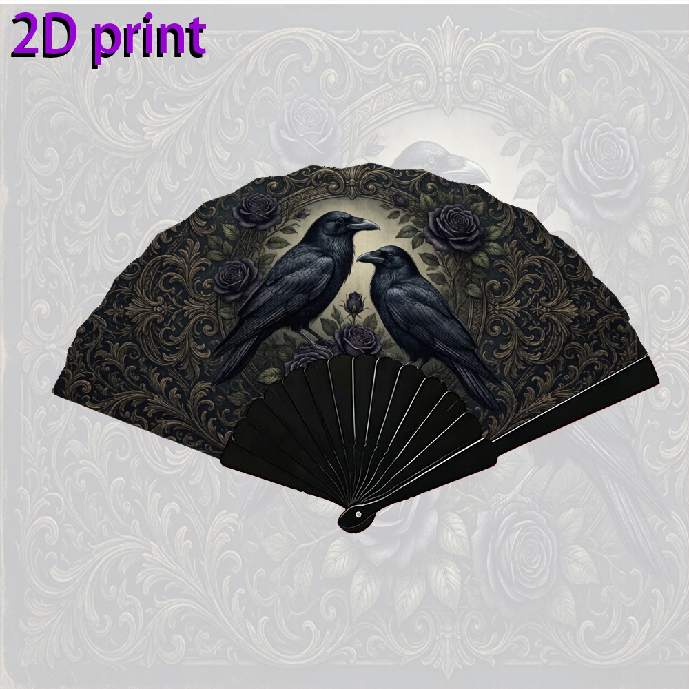 TEMU Éventail de poche plat 2D, 1 pièce, convient pour et les fêtes, 7 pouces, et rose gothique vintage - Éventail rafraîchissant à impression simple