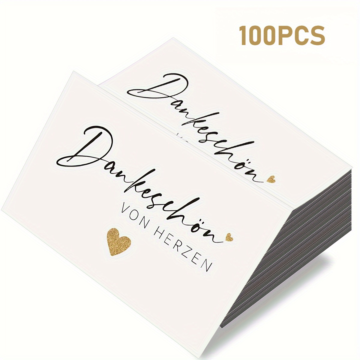 100/60/50/30pcs German Thank You Cards, Heart-shaped Design, Suitable For Birthday Party Gifts, Wedding Favors, Small Business Supplies, Online Store Packaging Inserts, Size 3.5 X 2.1 Inches