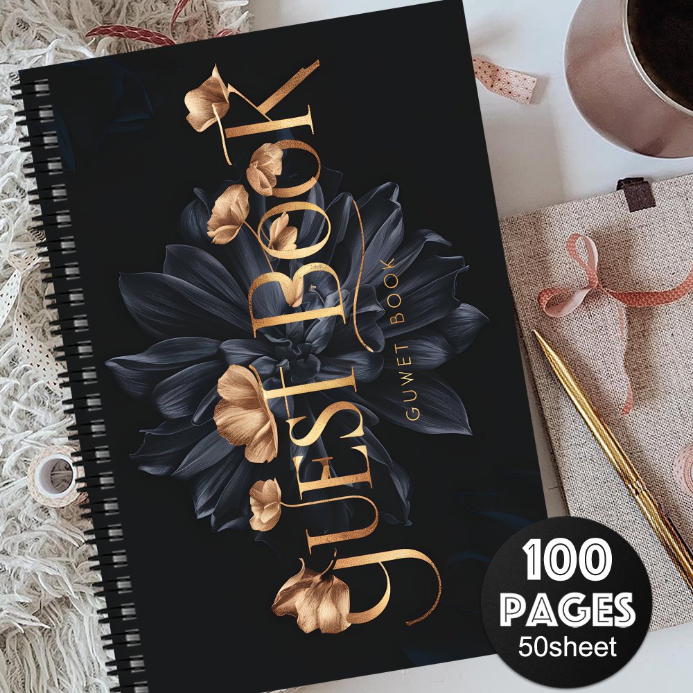 TEMU 1pc Of An Elegant Guestbook Souvenir Album Featuring A Dark With Golden Highlights, Perfect For Signing Messages , Graduations, Baptisms, And