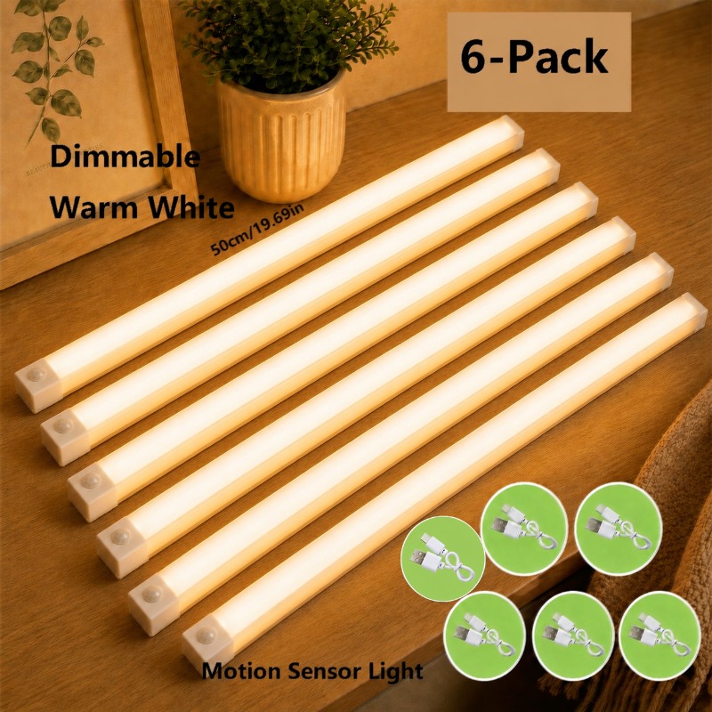 TEMU 6pcs Led Motion Sensor Light Bar, Magnetic Under Cabinet Sensor Light, Cool White/warm Light Indoor Night Light For Kitchen, Stairs, Hallway,