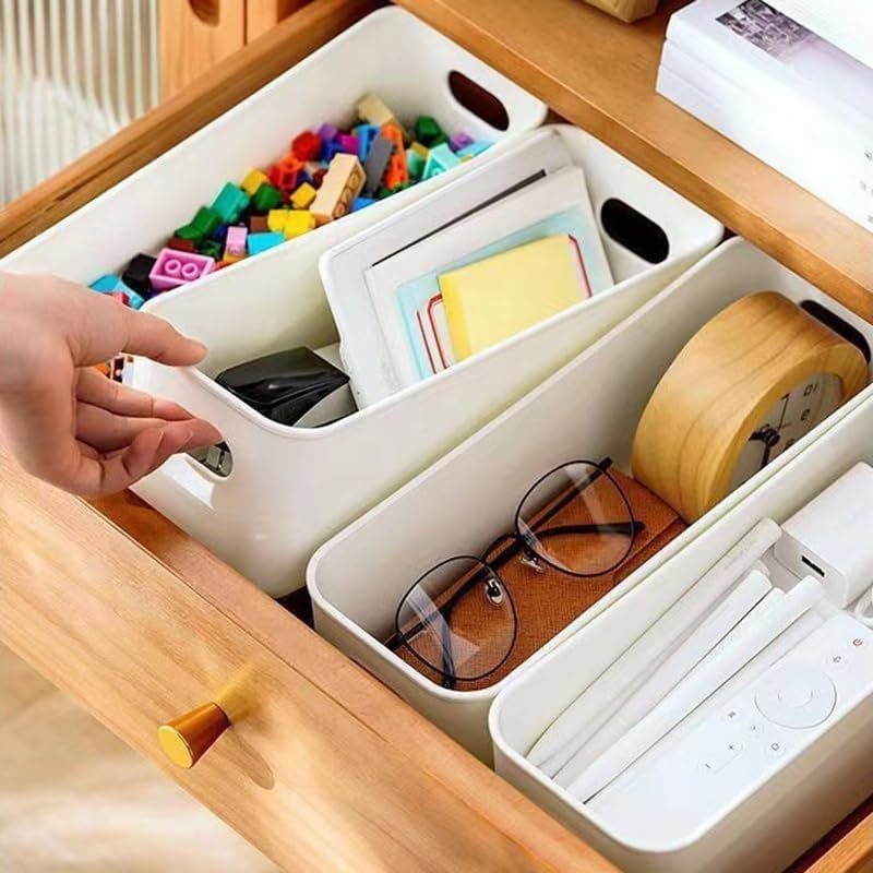 10pcs open top organizer boxes stackable design edges home office bathroom   saving durable plastic shelf baskets