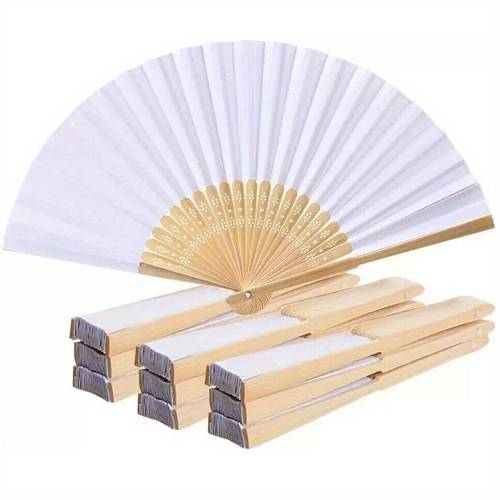 10pcs white paper bamboo folding fan handheld folded fan for wedding party decoration calligraphy blank white folding fan creative blank printing advertising gifts