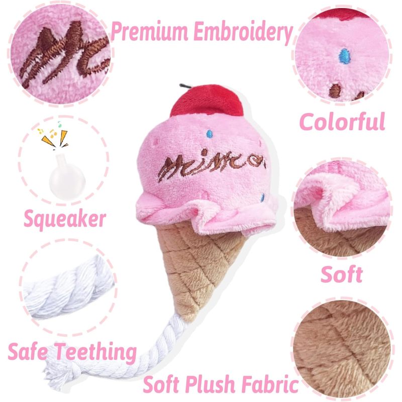 4 pack pink plush dog chew toys suitable for puppies and small dogs   filled durable chewable stuffed toys   chewers gift pack for teething for play and   without battery