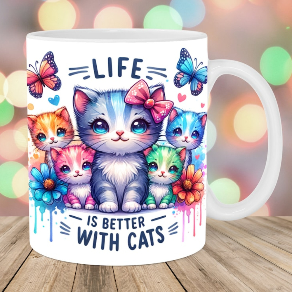 

1pc Whisker 11oz Ceramic Coffee Mug, Double-sided " With Cats" Print, Hand Wash Only, Reusable Multipurpose Cup For Daily Use - Ideal Gift For Cat Lovers, Cat Mug