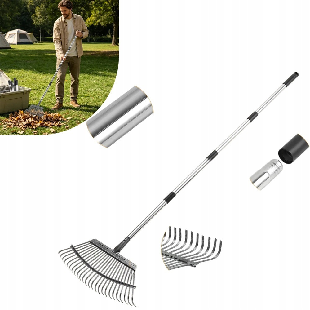 160cm Stainless Rake 25 Detachable Garden Rake For Yard Lawn Leaf Cleaning Outdoor Use