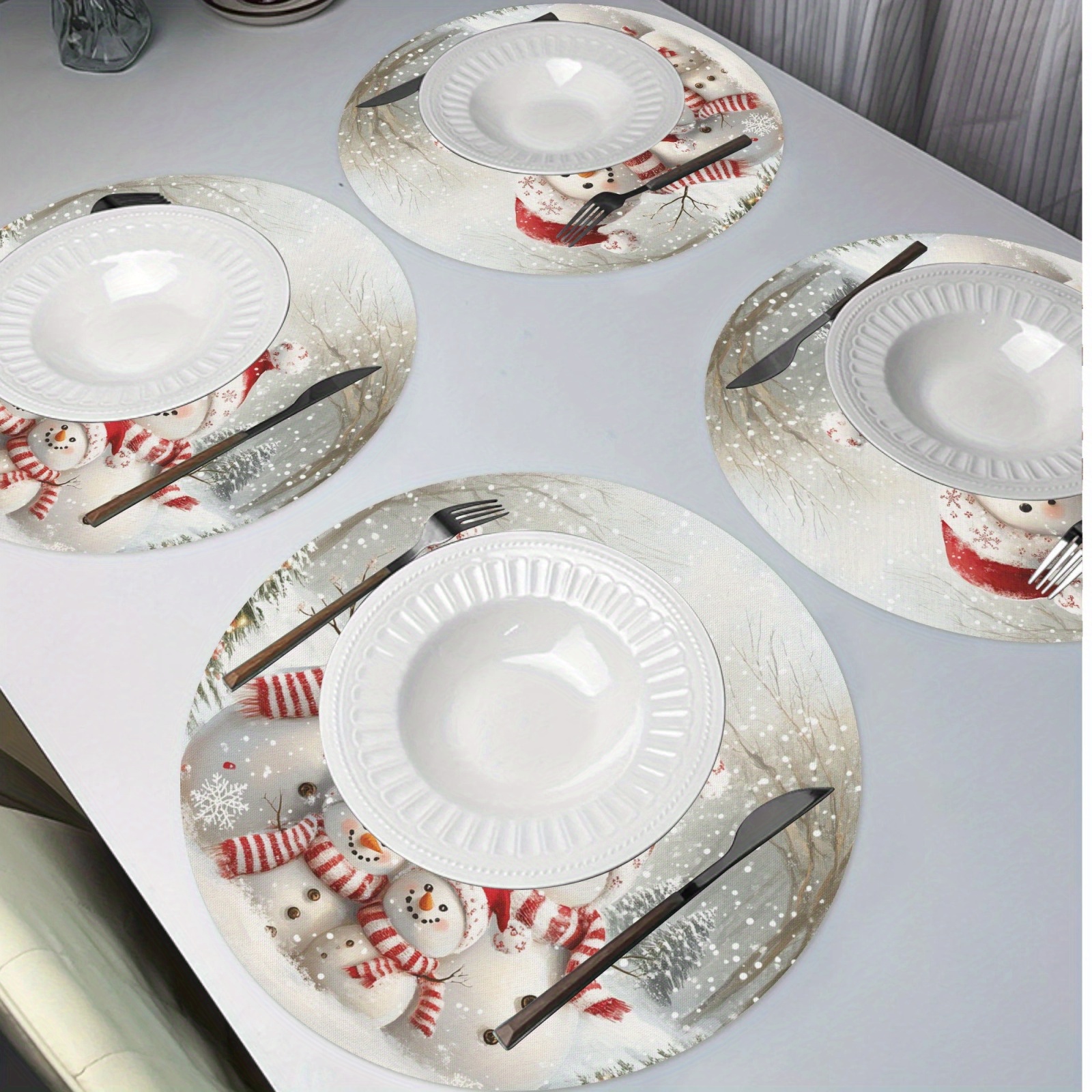 

4- Christmas Placemats Snowman And , , , Table For Kitchen Banquet Dining