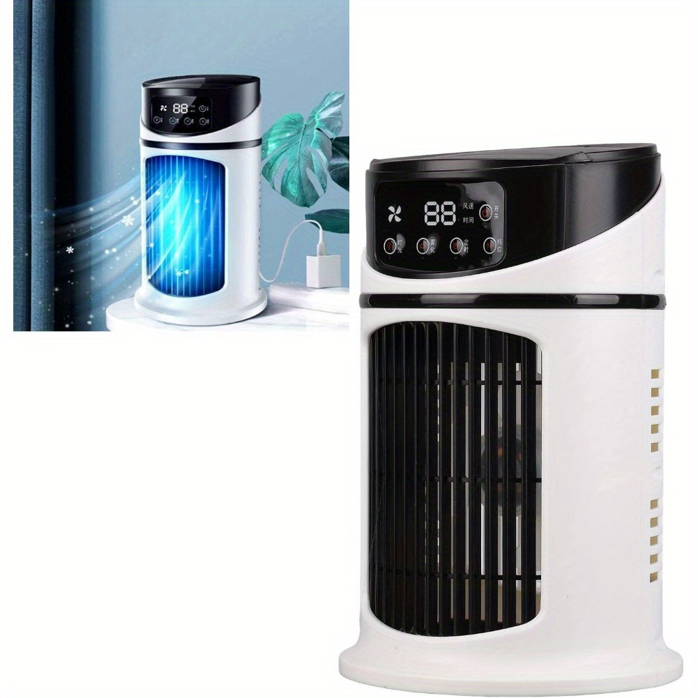 TEMU Personal Mini Conditioner, Household Air Cooling Fans, Desktop Fan Humidifier With Filter, Ambient Light, Timing And Atomizing Function, Wind , 10.14oz Water Tank