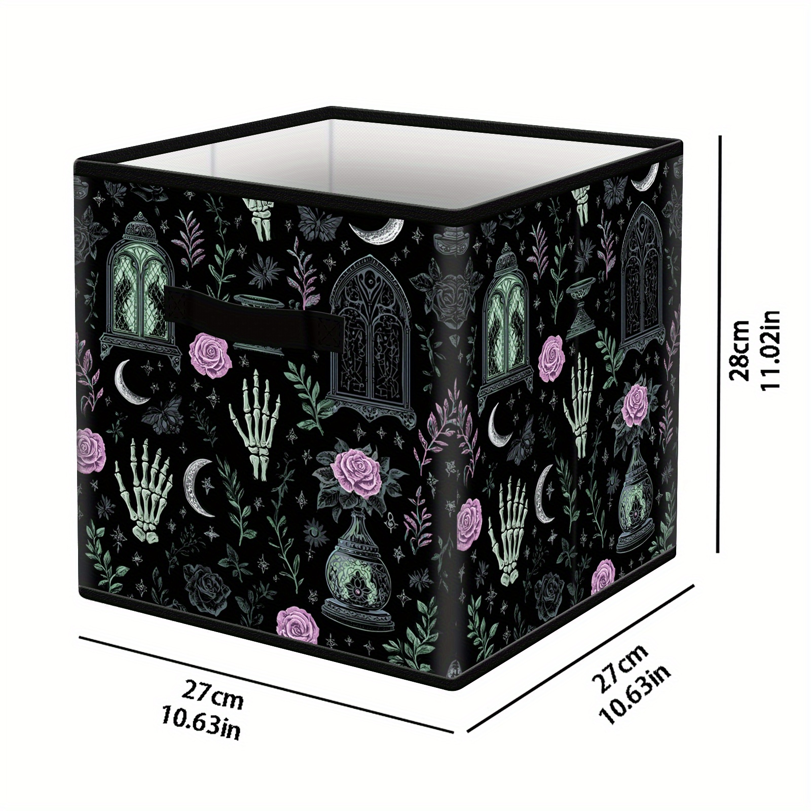 TEMU Under-bed Storage, 1pc Closet Foldable Fabric Storage Box, Fabric Storage Basket - Sturdy Foldable Trash Can With Handles, Gothic , Size