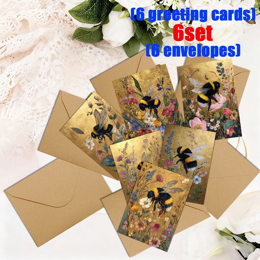 Image of 6-set/12-set Greeting Card And Envelope Sets With Bees, Flowers, And Matte . Perfect For Holidays, Parties, And Event Invitations | A Top For Holiday Gifts