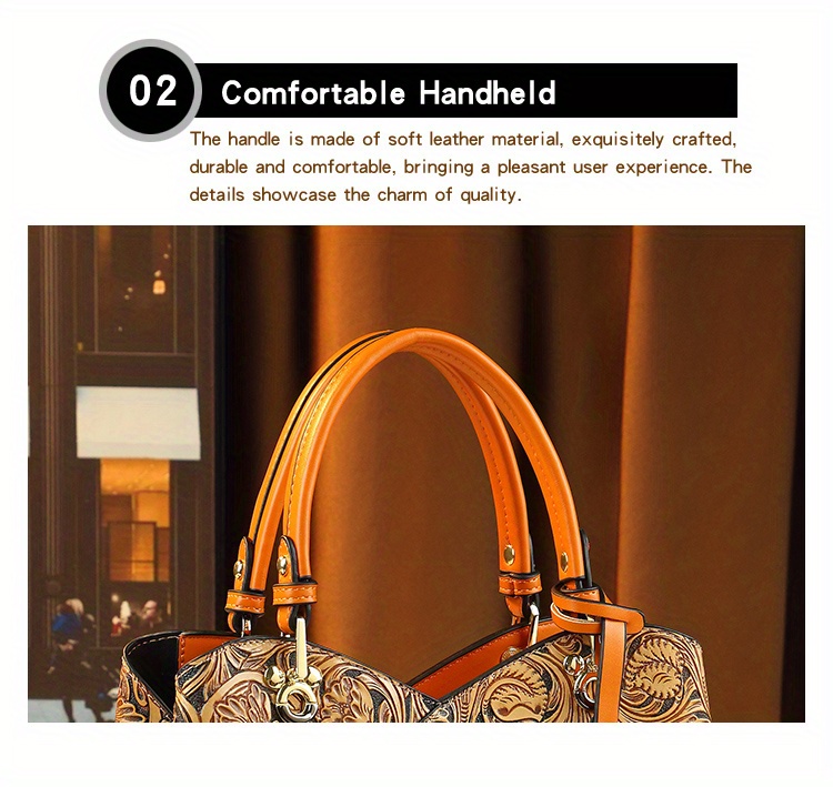 Deep Purple Retro Embossed Handbag side-view close up