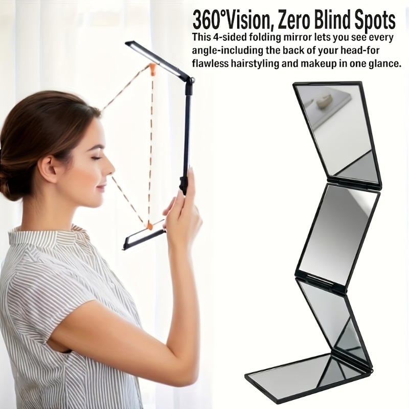 360° Rotatable Handheld Makeup Mirror, 4-Sided HD Design