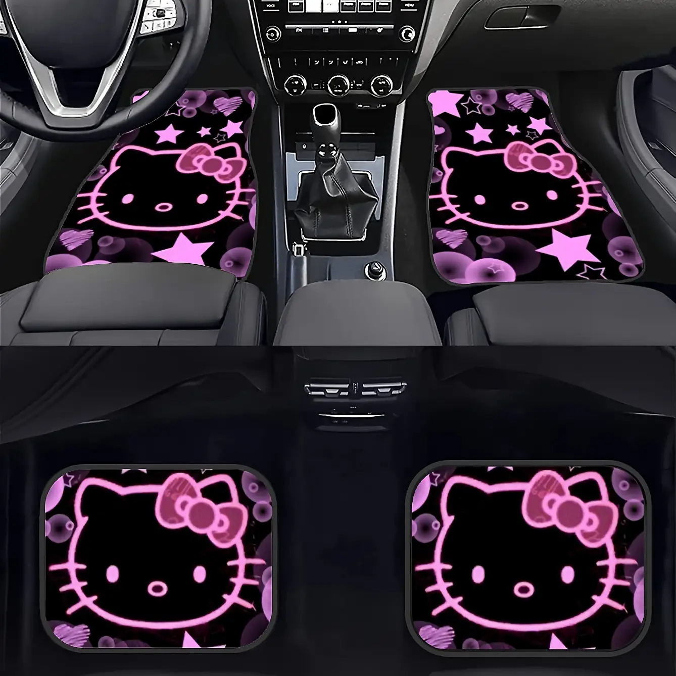 TEMU Hello Kitty Universal Car Floor Mats With And Hearts Design 4pcs 100 Percent Cute Kawaii Automotive Interior Decorative Floor Mats For Car Trunk