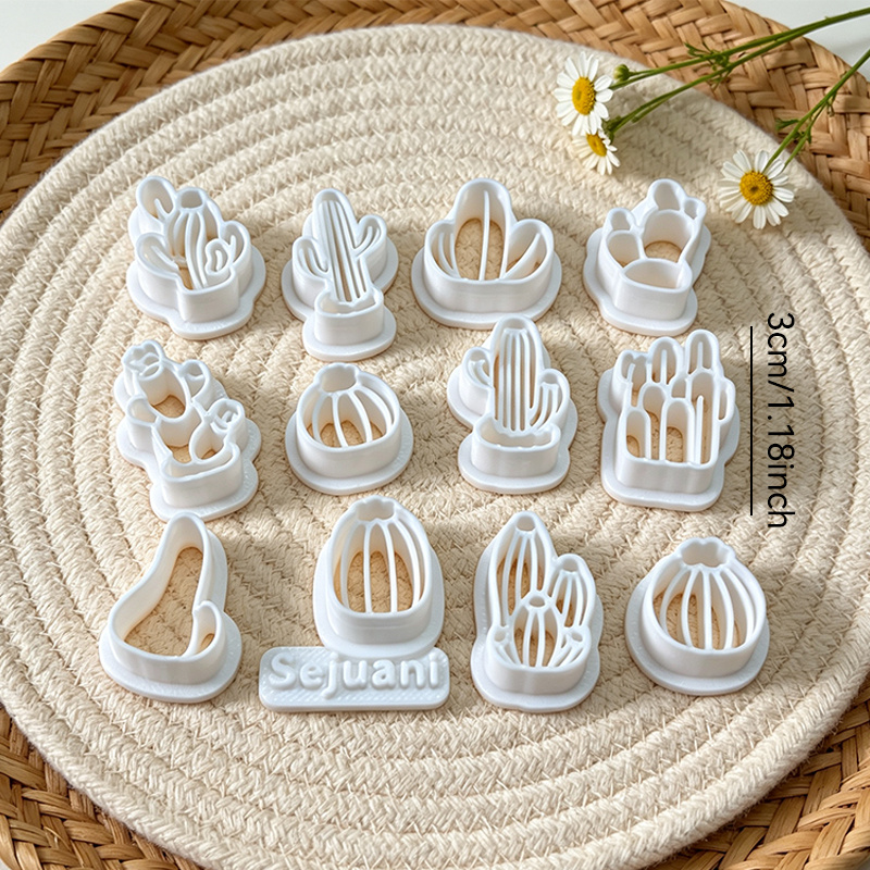 TEMU Set da 13 stampi in plastica per argilla a forma di cactus e piante grasse - Strumento riutilizzabile per timbratura e goffratura con motivi di