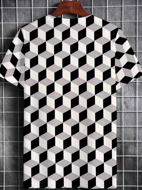 herren schachbrettmuster t-shirt - schwarz & weiß geometrisches shirt, atmungsaktives leichtgewichts-gewebe für restaurant, büro, – maschinenwaschbares sommeroberteil für casual & formelle outfits, vielseitige kleidung, stylisches design, bequemer schnitt, kurzarmshirt für büroprofis