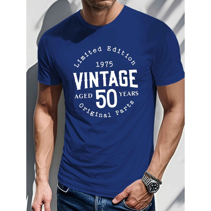 

Confort , Édition Limitée 1975 T-Shirt Noir pour Hommes Vintage - Célébrant 50 Ans, Manches Courtes, Polyester, Col Rond, Lavable en Machine, Haut Décontracté d'Été, T-Shirts Vintage