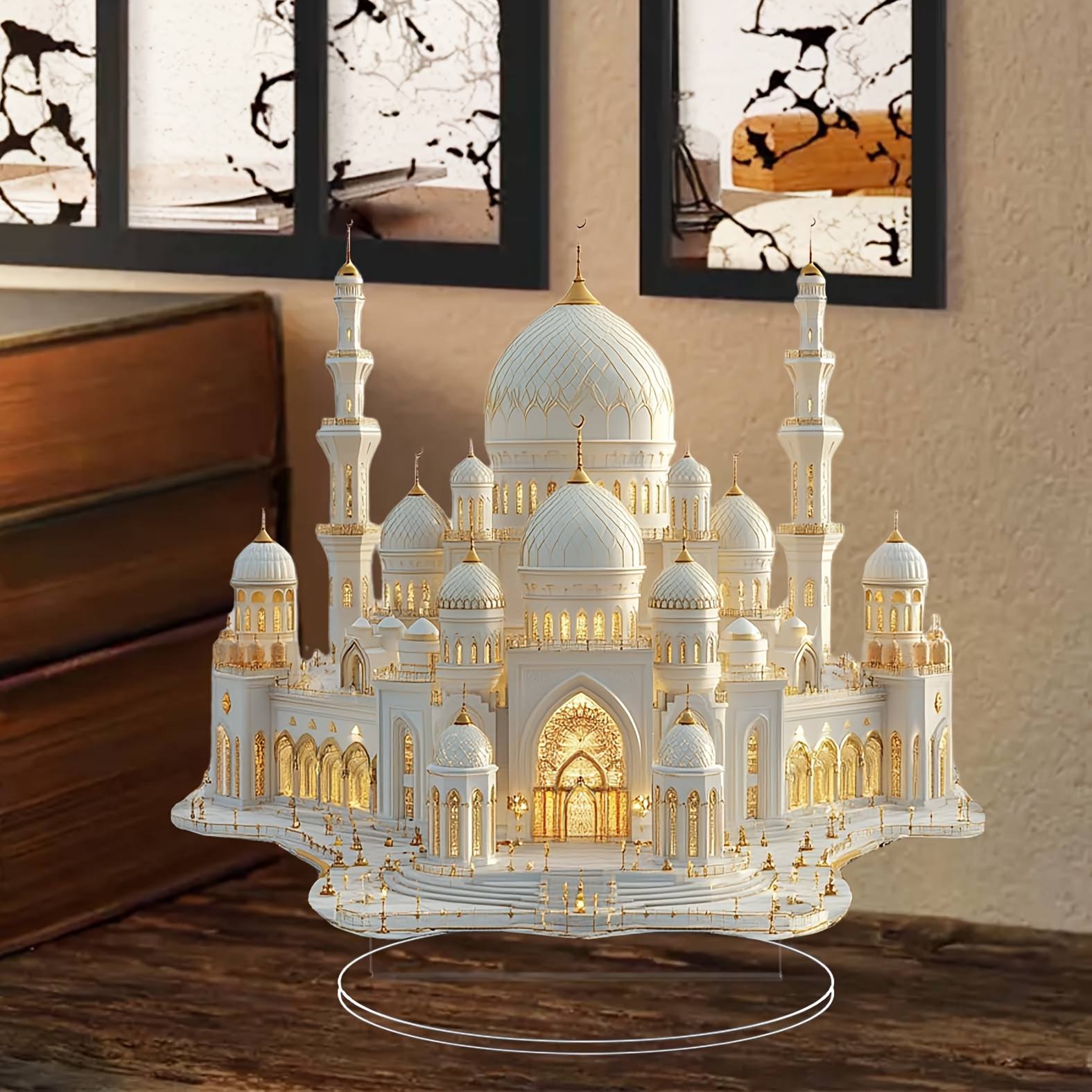 

Bohemian Style Acrylic Mosque Collectible Craft, 2d Desktop Decor, Home Accent And Window Display, Party Decoration, Tabletop Ornament, Suitable For Room Types, Perfect Ramadan Gift, Ramadan Gift