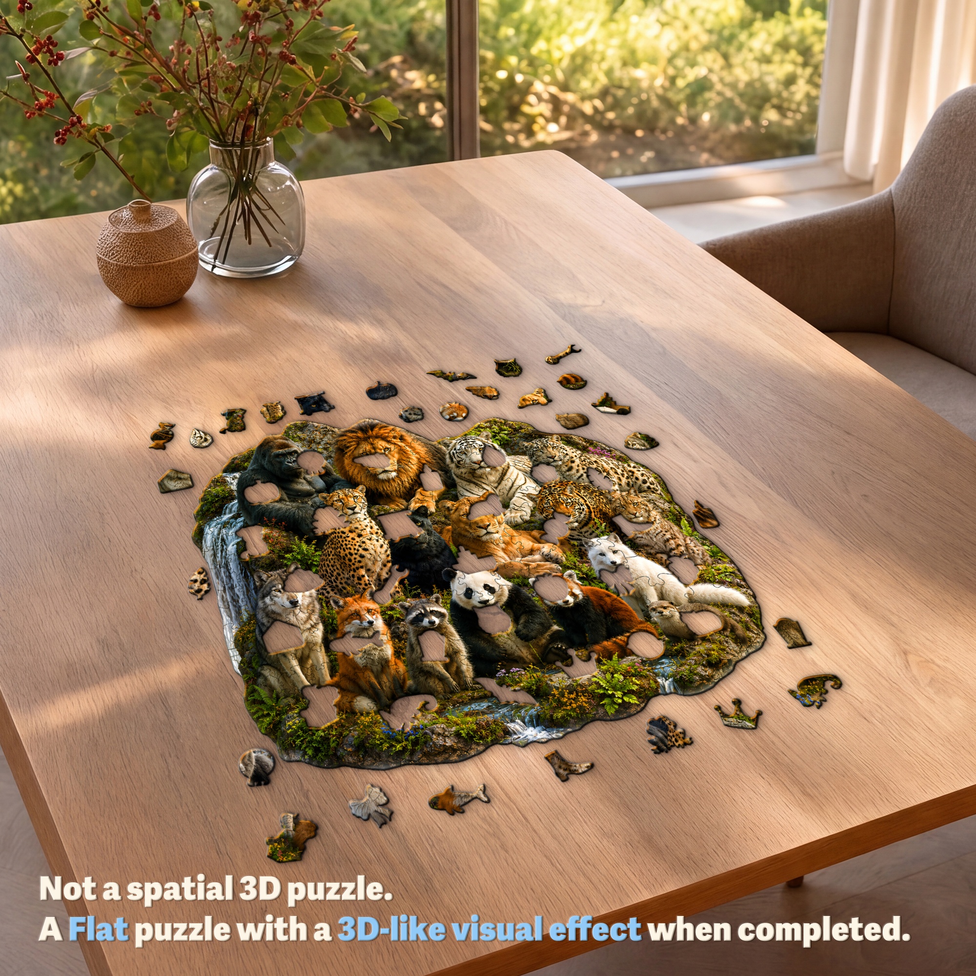 Wild Animal Family Flat Wooden Puzzle for Children