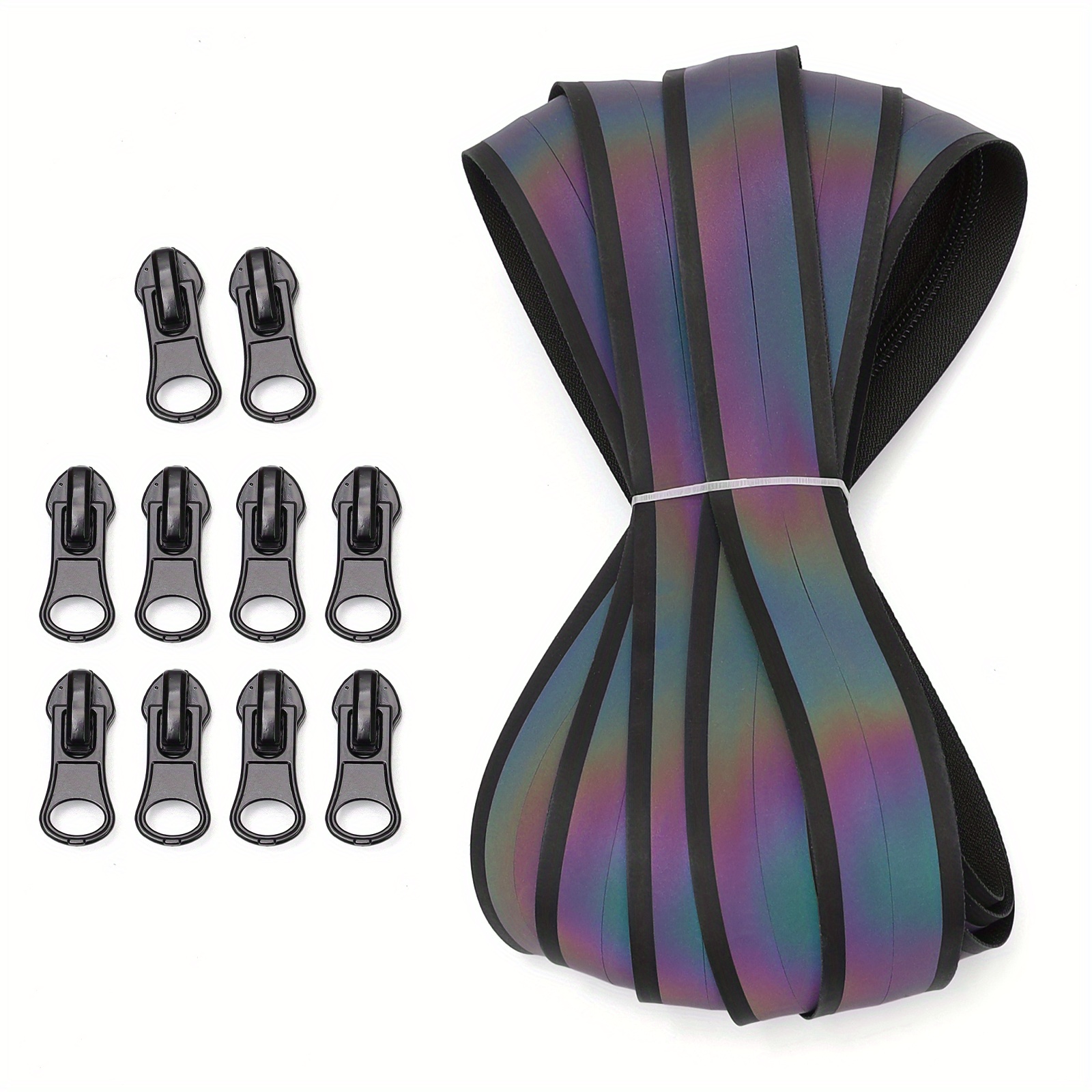 Image of 5# Colorful Waterproof Zipper, 1 Set=450cm Zipper And 10 Zipper Heads, Front Colorful Effect, Presenting Different Effects Under Different And Intensities Of Light, Used For Clothing, Luggage, Etc