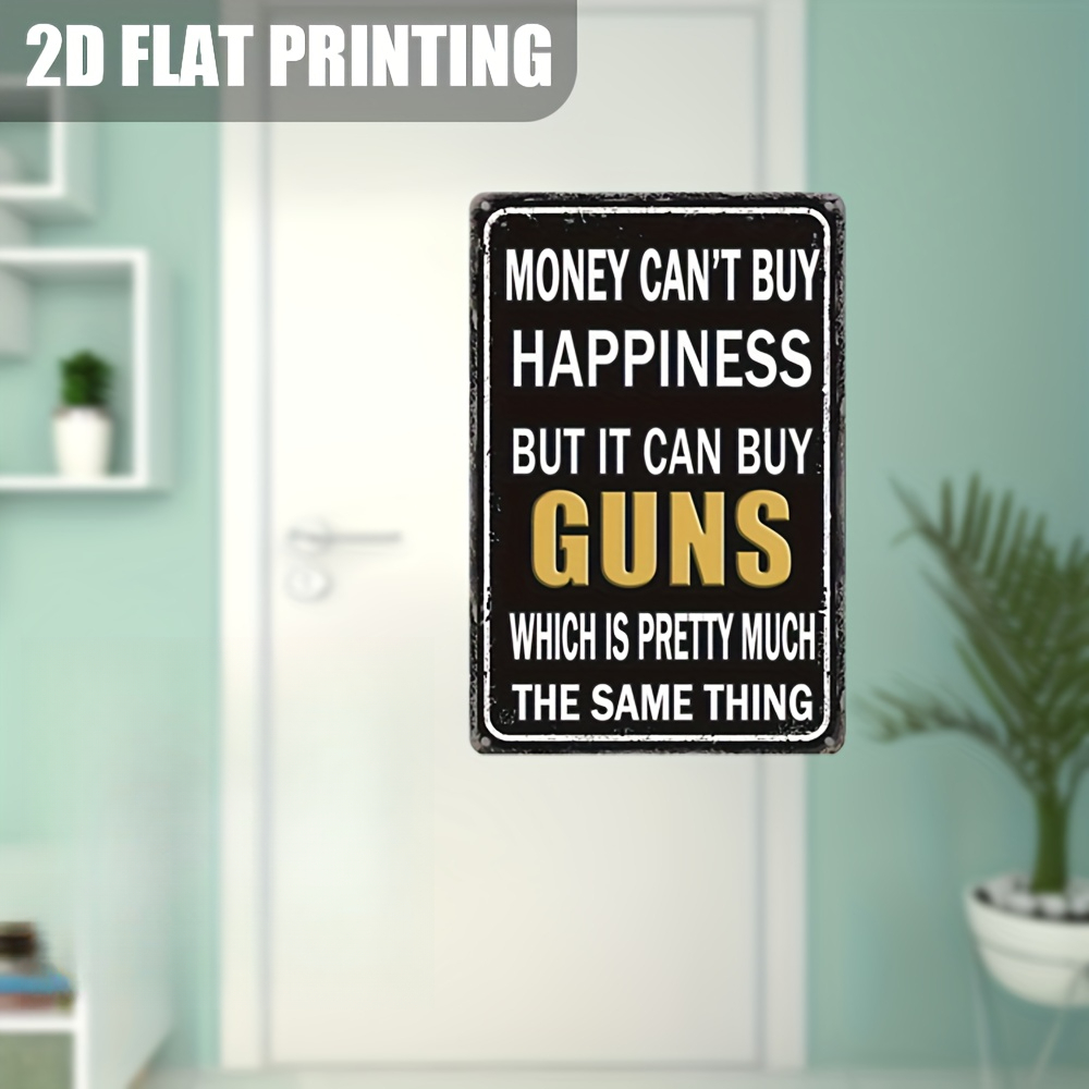 TEMU Vintage Wooden Sign "happiness Cannot Be With Money, But Guns " - Durable Outdoor Gift For Men's Caves, Gun Rooms, And Hunting Cabins, Humorous