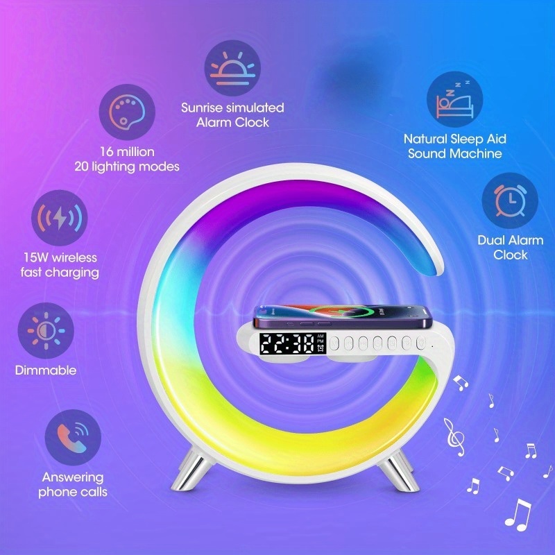 vibrant wake up table lamp night lights with multi function speaker sunrise alarm rgb rhythm   charging and color changing ambiance perfect gift for christmas halloween and bedrooms Product details 1