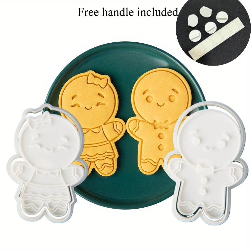 Image of 2pcs Gingerbread Man Molds For Men And Women, With Extended - Sugar Paste Stamps For Precise Cutting, Reusable And Easy-to-clean Durable Plastic Cookie Cutters With Intricate Dress Patterns