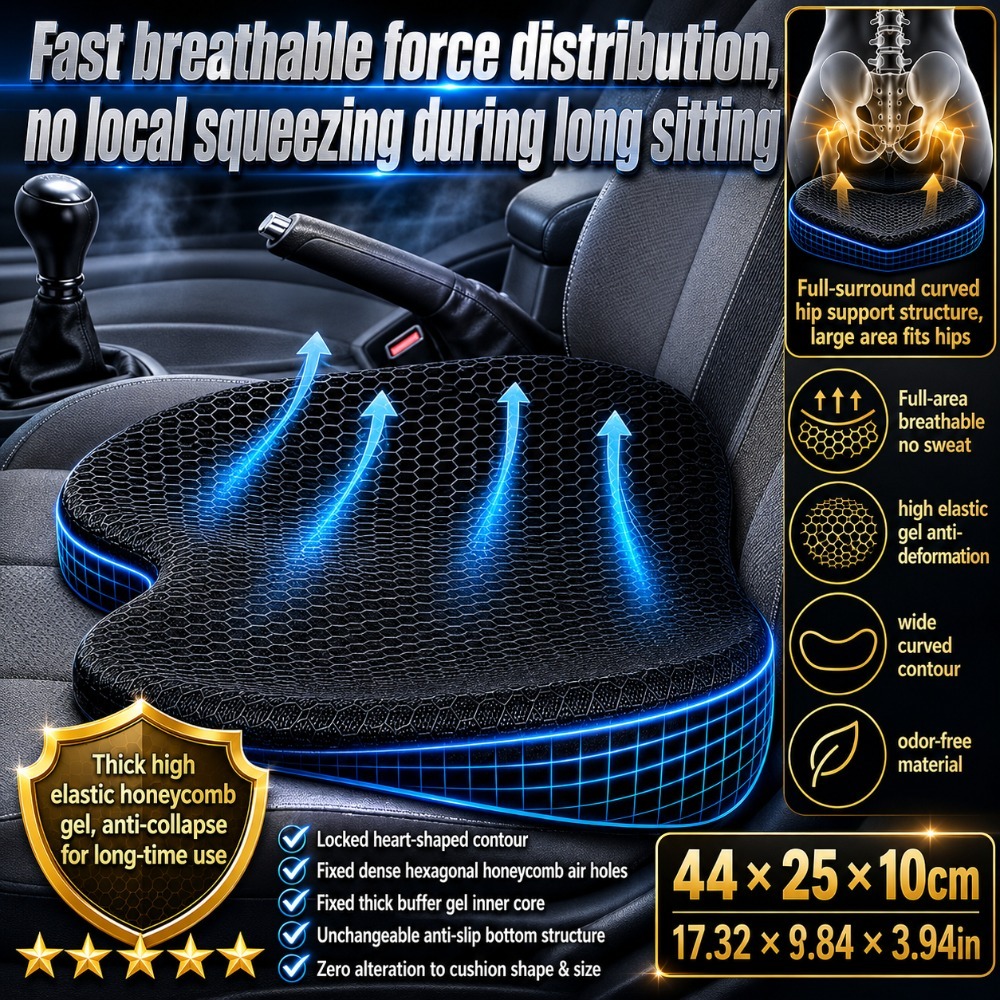 Thickened Car Seat Cushion 1 Pack, Mesh, Wide Curved Contour Distribute Sitting Force Anti-collapse Anti-slip Bottom, Portable Universal Seat Mat For Driving Office Gaming Dining Chair All Season Use
