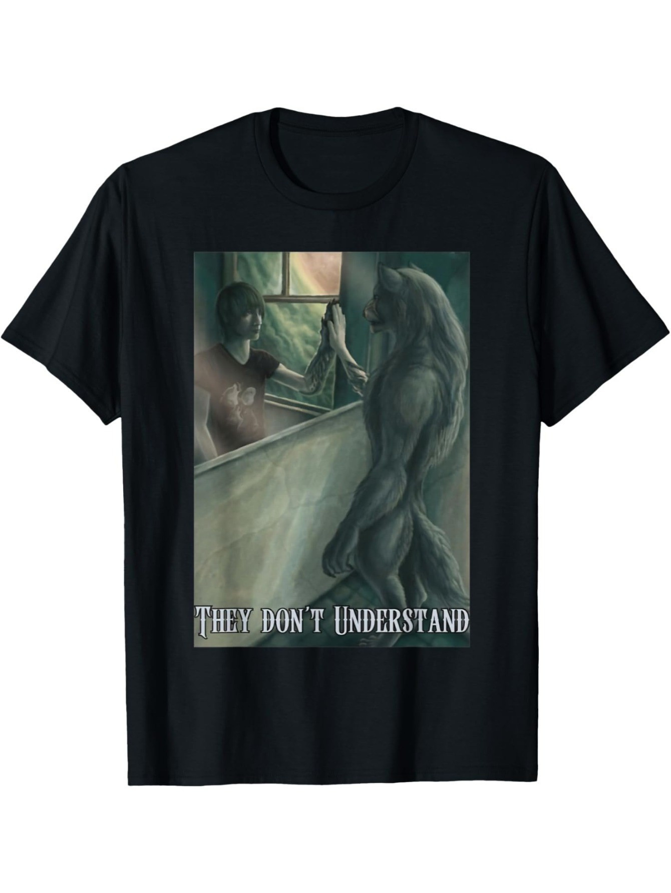 men s & women s   graphic t-shirt -   don t     text tee - wolf reflection design - soft everyday shirt for streetwear, camping,   wear - machine washable black crewneck top, outdoor activities,  ,  , unisex clothing, streetwear lovers 0