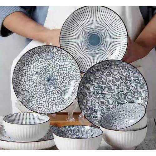complete 12pcs japanese ceramic tableware collection featuring multi sized plates and bowls ideal for holiday meals and restaurant service