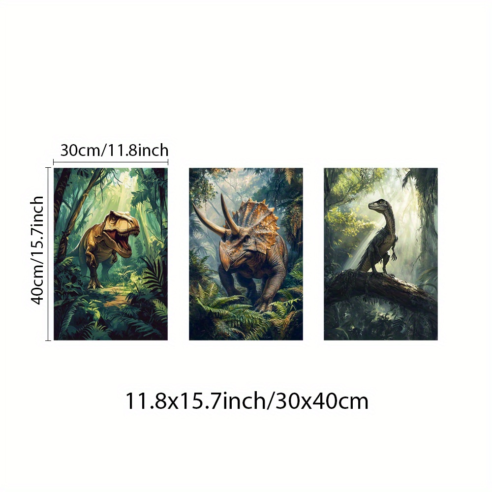 TEMU 3pcs Unframed Prehistoric Animals Wall Art, Era Wall Art, Wall Decor, Posters, Dinosaur Scene Wall Arts, Ancient Forests Art Prints, Home Decor,