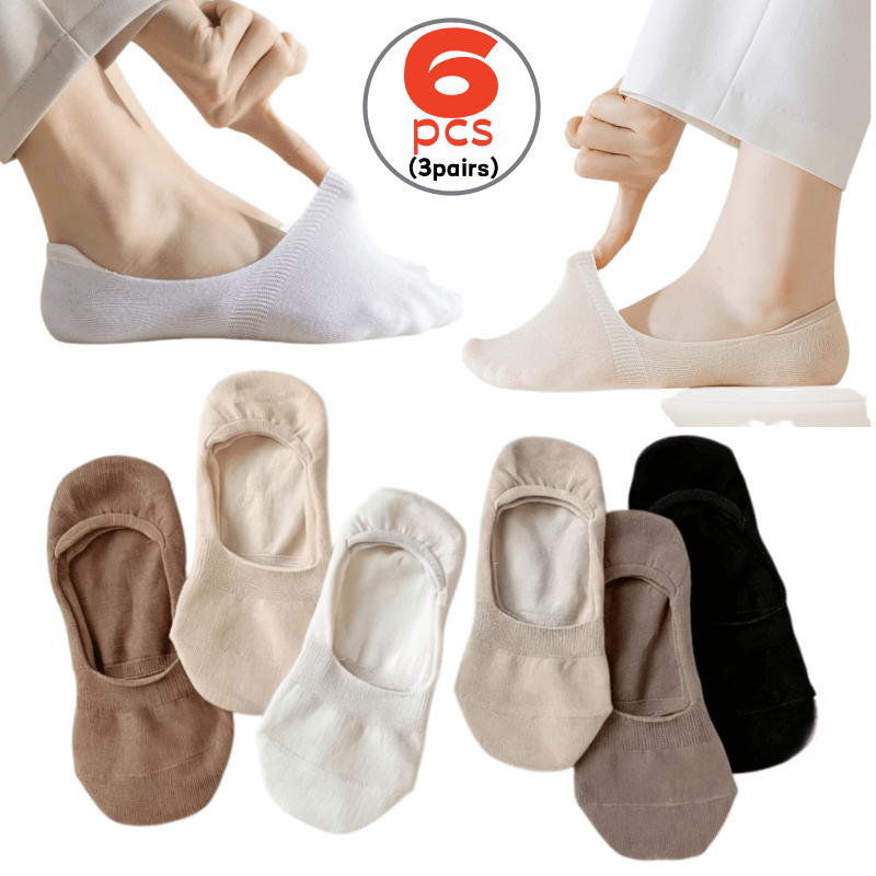 TEMU 6pcs/3 Pairs Solid Color Ladies Invisible Boat Socks, Outdoor Comfortable Breathable Non-slip Spring And Summer Invisible Socks, Random Wear,