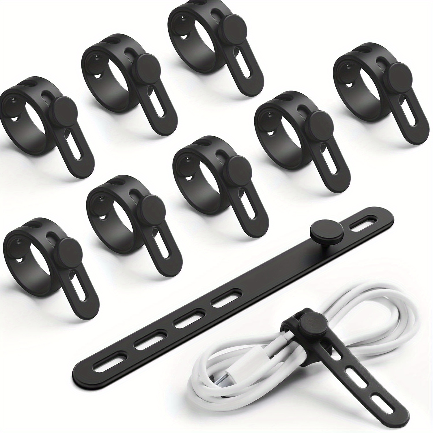 TEMU 10 pièces Attaches Câbles en Silicone - Organisateur de Fils Durable et Réutilisable avec Boucle Verrouillante, Élastiques pour , Accessoire