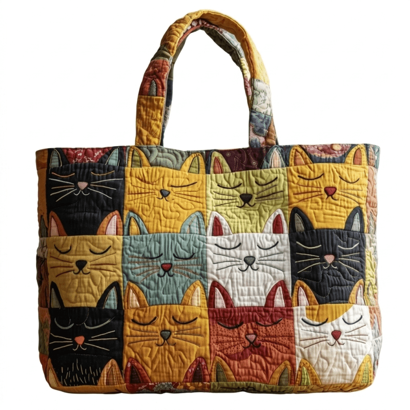 TEMU Cute Cartoon Cat Quilted Tote Bag, Fashion Printed Shoulder Handbag For Women, Portable Large Capacity Tote, Machine Washable Reusable Bag For