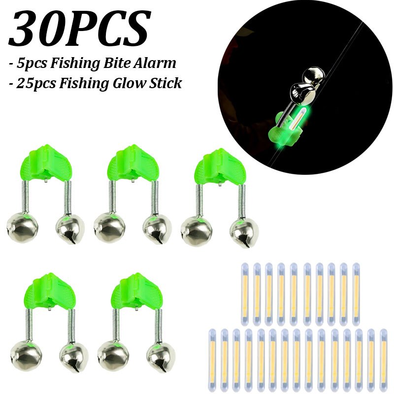 Image of 30pcs/set Clip-on Snap Fish Bells With Luminous Rod Set For Fishing Rods, Sea Rods, Dual-sound Alarm Bells For Fishing, Without Battery