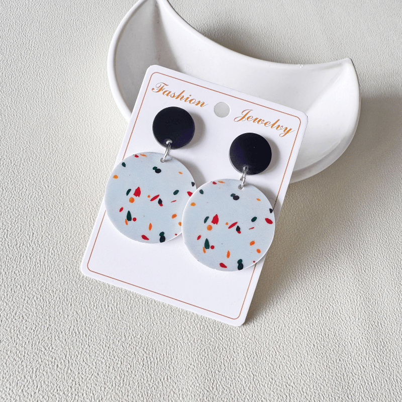 2pcs Terrazzo Pattern Circular Pendant Earrings with Matching Studs